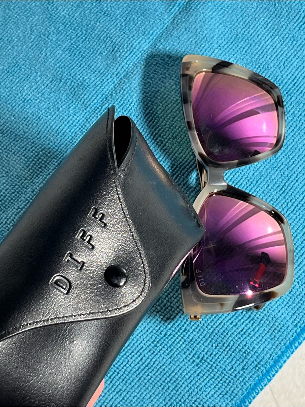 DIFF Eyewear Becky II Sunglasses Cream Tortoise Pink Mirror Lens With Case - Picture 8 of 8